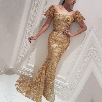 Gorgeous Mermaid Off-the-Shoulder Gold Prom Dress | Evening Dress_3