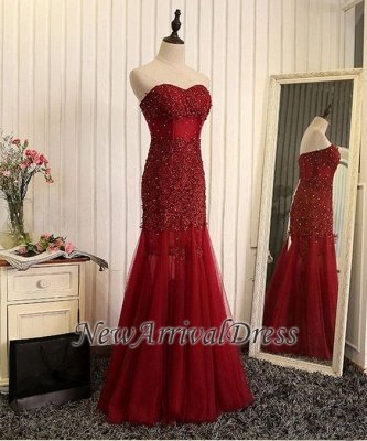 Mermaid Beaded Tulle Brilliant Sweetheart Sleeveless Lace Appliques Long Prom Dresses_1