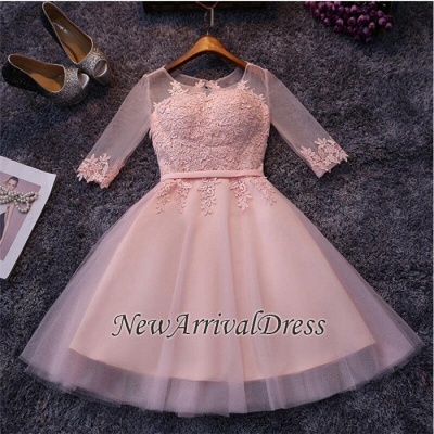 Appliques Tulle Half Sleeves Pink Sexy Short Homecoming Dresses_1