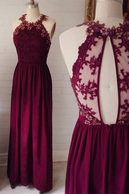 Delicate Lace Appliques Jewel Sleeveless Custom Made A-line Prom Dresses_1