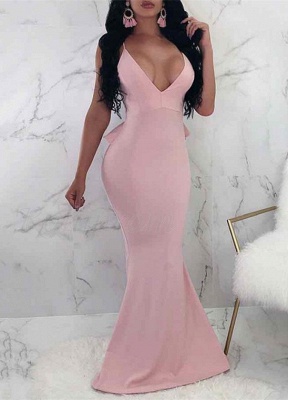 V-Neck Spaghetti Straps Prom Dress |Backless Ruffles Evening Gowns_1
