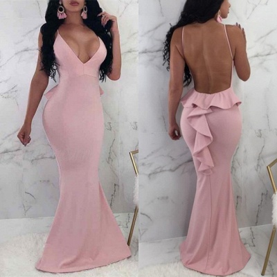 V-Neck Spaghetti Straps Prom Dress |Backless Ruffles Evening Gowns_3