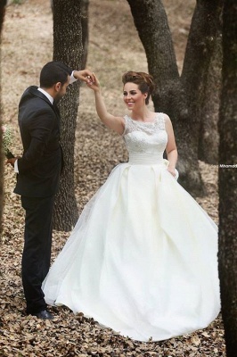 Vestido de novia de encaje de cristal imperio de una línea Vestido de novia de talla grande con volantes más recientes_3