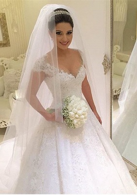Gorgeous Capped-Sleeves Gown Ball Beading Elegant Wedding Dresses_2