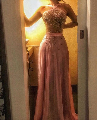 Halter CrystalEvening Dress | Mermaid Pink Prom Dress_1