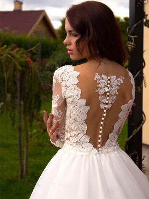 Élégant À Manches Longues Pas Cher En Ligne Nouvelle Arrivée Bouton Dentelle Appliques Princesse Glamour Tulle Robes De Mariée_4