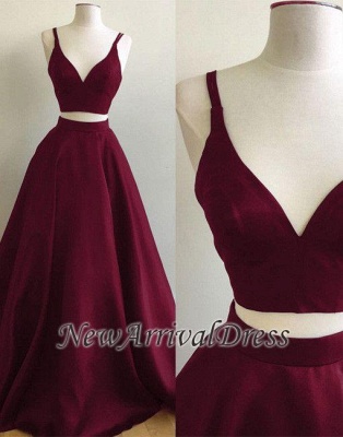 Elegant Straps Burgundy Evening Gowns | Custom Made Two Piece Sleeveless Prom Dresses_1