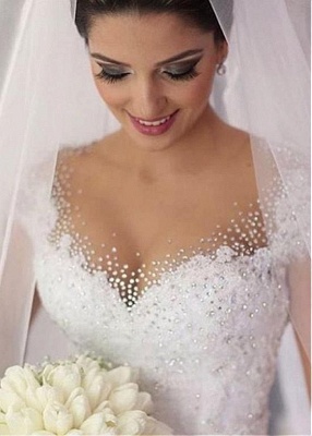 Wunderschönes Kleid mit Kappenärmeln Ball Perlenstickerei Elegante Brautkleider_3
