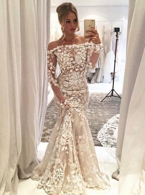 Elegantes vestidos de novia de sirena sin mangas | Vestido de novia con apliques de encaje_3