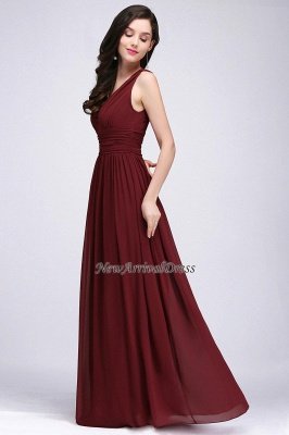 Ruched Chiffon A-line V-Neck Burgundy Evening Dresses_11