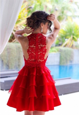 Sexy Red Lace Sleeveless Homecoming DressShort Layers Cocktail Gowns_4