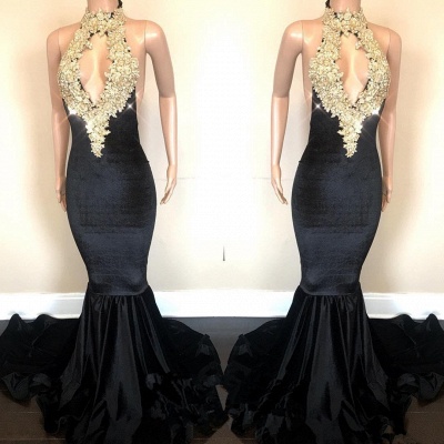 Kethole Junior Long Prom Dresses  Black | Mermaid Beads Appliques Evening Gowns_3