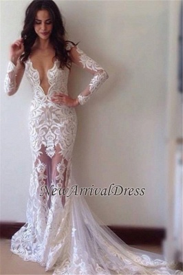 Glamorous Lace Sheath Long Sleeve Custom Made Prom Dress_1