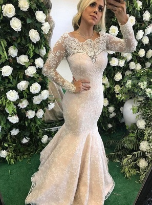 Glamorous Sexy Mermaid Evening Dresses | Lace Long Sleeves Prom Dresses with Pearls_1