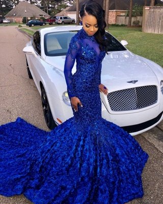 Sexy Flowers Royal Blue Prom Dress | Long Sleeve Prom Dress_5