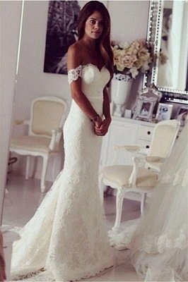 Off The Shoulder Lace Wedding Dresses Simple | Cheap Close-fitting Beach Bridal Gowns BA3864_1