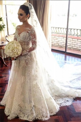 Tulle Beadings Sleeve Royal Long Glamorous Wedding Dress_2