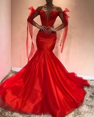 Red Off-the-Shoulder Evening Dress |Mermaid Prom Party Gowns_1