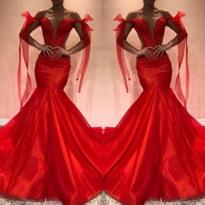 Red Off-the-Shoulder Evening Dress |Mermaid Prom Party Gowns_4