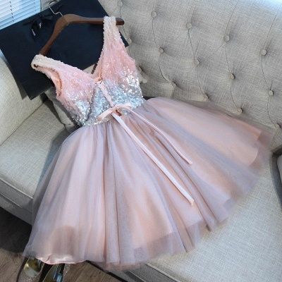 Delicate Sequined Pink Straps Sexy Short Homecoming Dresses | Custom Made A-line Party Gown BA9973_4