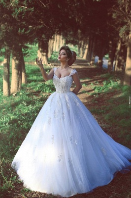 New Arrival Crystal Lace Bridal Gowns Sweep Train Tulle Wedding Dresses BA3840_1