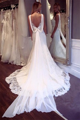 Elegant Lace Mermaid Sleeveless Wedding Dresses | Open Back Crystall Bridal Dresses_3