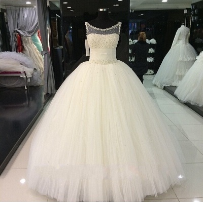 Pearls Beadings Princess Tulle Sleeveless Gorgeous Wedding Dress_4