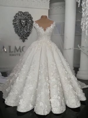 Gorgeous Ball Gown Wedding Dresses | Off The Shoulder Flowers Beaded Bridal Gowns_1