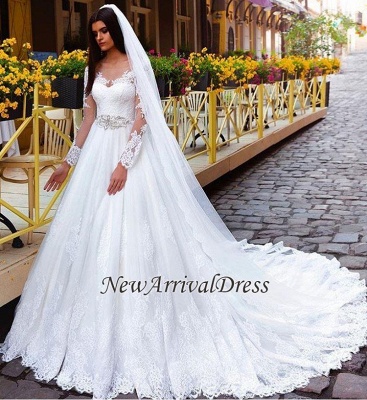 New Arrival Lace Princess Crystal Long Sleeve Elegant Wedding Dresses_1