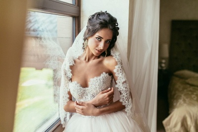 Custom Made Tulle Princess Beadings Sweetheart Wedding Dress Cheap_6
