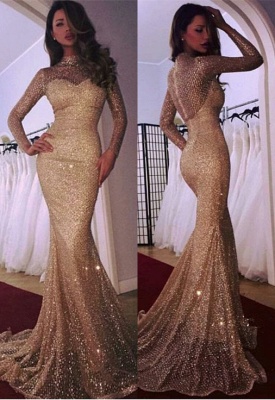 Glamorous Long Sleeve Evening Dress | 2021 Mermaid Prom Dress With Sequins_1