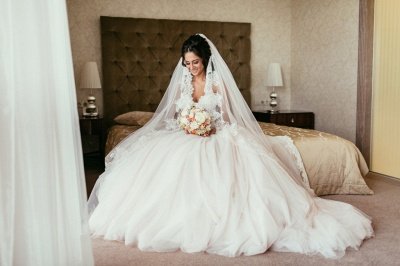 Custom Made Tulle Princess Beadings Sweetheart Wedding Dress Cheap_5