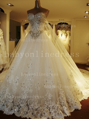 Wholesale Lace Topped Wedding Dresses Sweetheart Beads Lace Cathedral Train Gowns BO1699_1