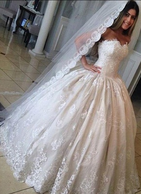 Precioso Encaje Escote Corazón Princesa Corte de baile Vestidos de novia_1