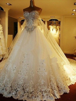 Wholesale Lace Topped Wedding Dresses Sweetheart Beads Lace Cathedral Train Gowns BO1699_2