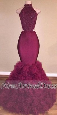 Glamorous Open Back Mermaid Formal Dresses | Lace Burgundy Prom Dresses_1