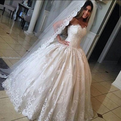 Gorgeous Lace Sweetheart-Neck Princess Ball-Gown Wedding Dresses_2