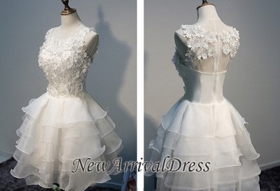 Sleeveless Lace Layers Hot Lace Appliques Organza White Sexy Short Homecoming Dresses_1
