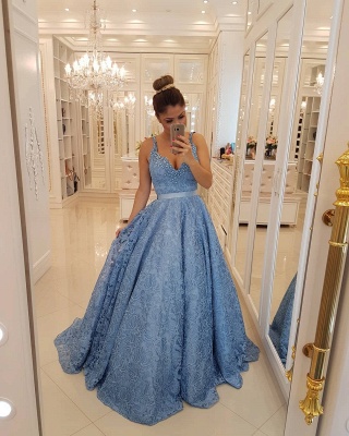 Popular V-neck Lace Long Formal Dresses | Sleeveless Beading Straps  Prom Dresses BMT309_3