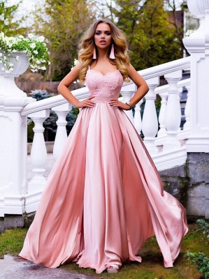 Delicate A-line Pink Spaghetti Strap Evening Gown | Floor-length Prom Dress_1