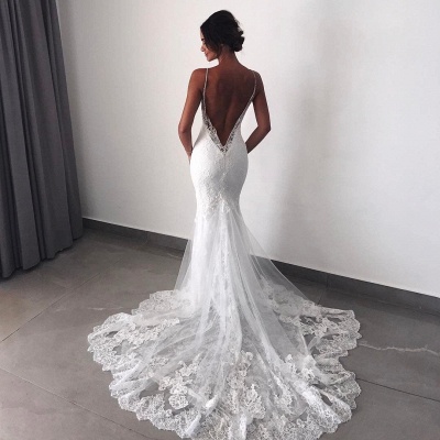 Backless Wedding Dresses Lace Mermaid|Sexy Spaghetti Straps Bridal Gowns_5