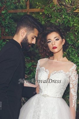 Cristaux Manches Longues Robes De Mariée En Tulle Élégantes Sur Mesure Pas Cher_1