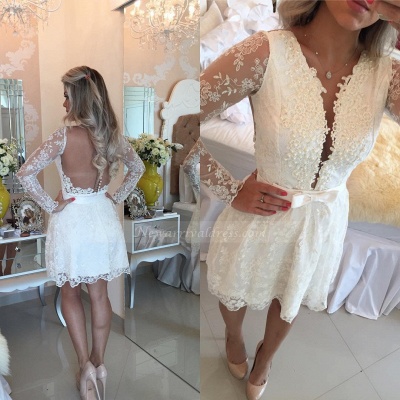 Long Sleeves Lace Short Prom Dresses_4