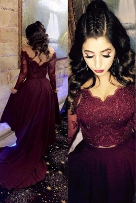 A-line Newest Hi-lo Beads Lace-Appliques Long-Sleeve Prom Dress SP0308_2