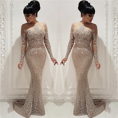 Sparkly Beads Sequins Long Formal Dresses  |  Mermaid Long Sleeve Nude Lining Prom Dresses BC0635_3