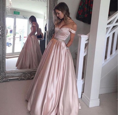 Beading Puffy Pearl-Pink Off-the-Shoulder Pockets Prom Dresses BA5008_3