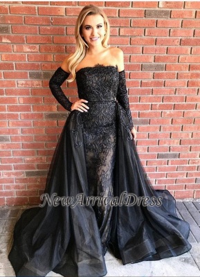 Over-Skirt Black Strapless Gorgeous Sheath Embroideries Prom Dresses_1