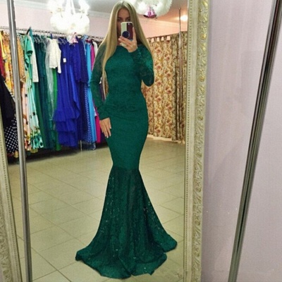 Modern Lace Backless Long Sleeve Mermaid Evening Gown_3