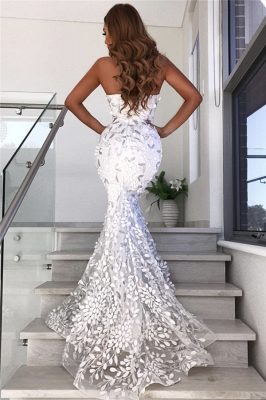 Open Back Sweetheart Leaf Appliques Wedding Dresses | Mermaid Long See Through Tulle Formal Dress_3