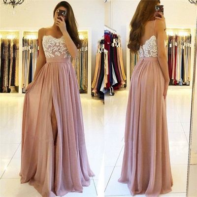 Spaghetti-Straps  Slit Prom Dresses | Sweetheart  Lace Evening Gowns_3